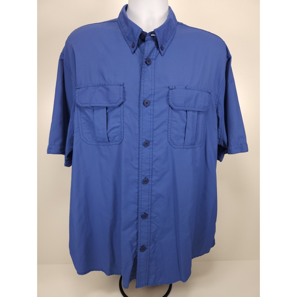 Duluth Trading Shirt Mens XL Blue Short Sleeve Vented Fish Outdoor Hiking